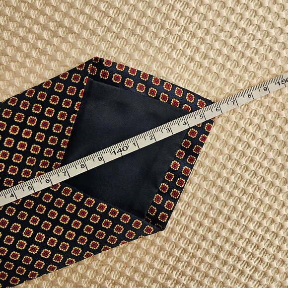 Rene Chagal Hand Made Red, Yellow & Black Tie, Geometrical Pattern - Picture 10 of 10